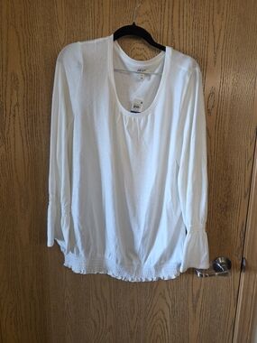 Style & Co. White Scoop-Neck Long-Sleeve Blouse